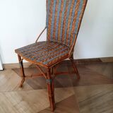 Vintage set of 2 garden woven rattan chairs - sky blue nets - 40