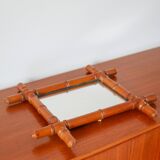 Bamboo effect wooden barber mirror 44 x 39 cm