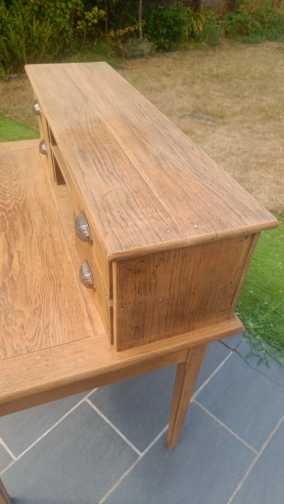 Antique solid oak desk with steps – 5 drawers