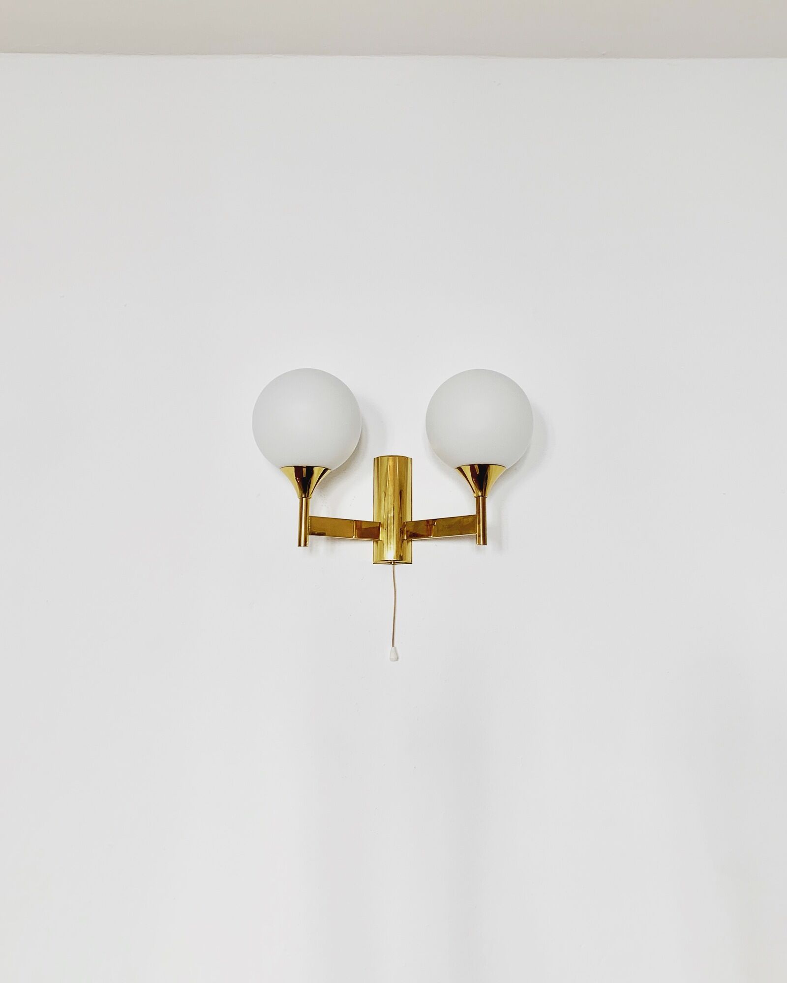 Set of 2 brass and opaline glass Sputnik wall lamps by Kaiser Leuchten