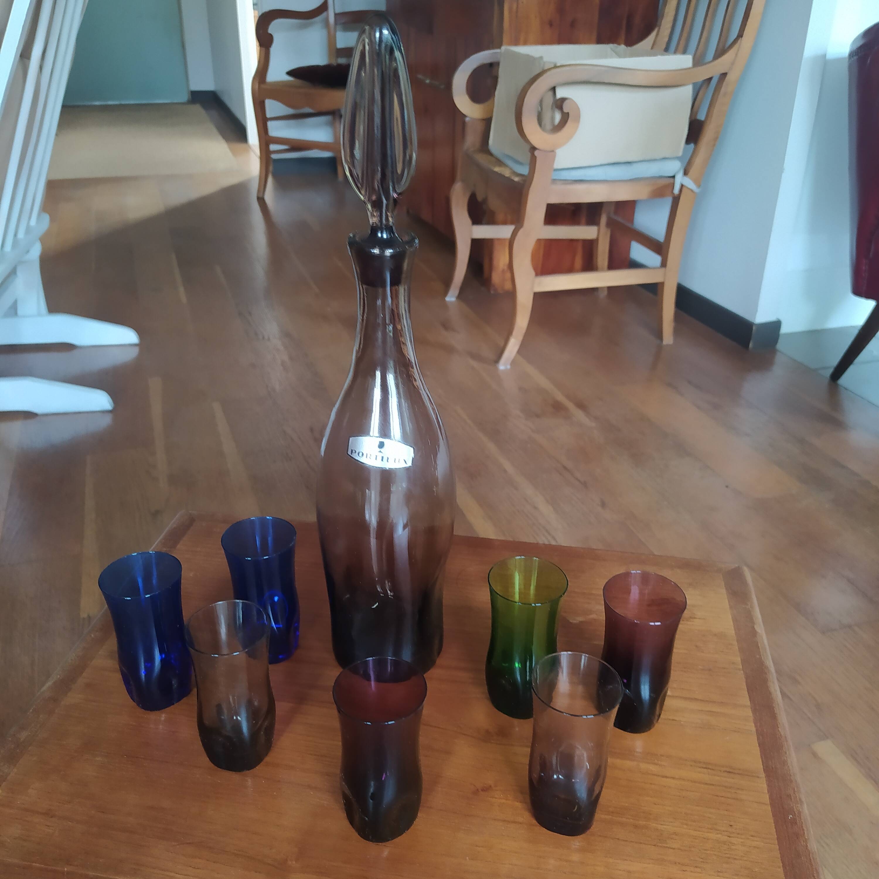 1970 liqueur service tinted glass Verrerie Portieux