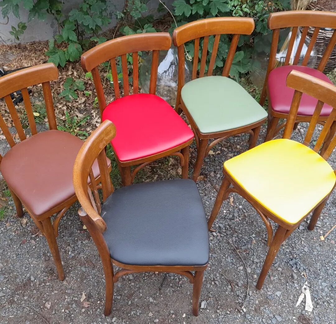 6 chairs vintage bistro colorful, Parisian bistro