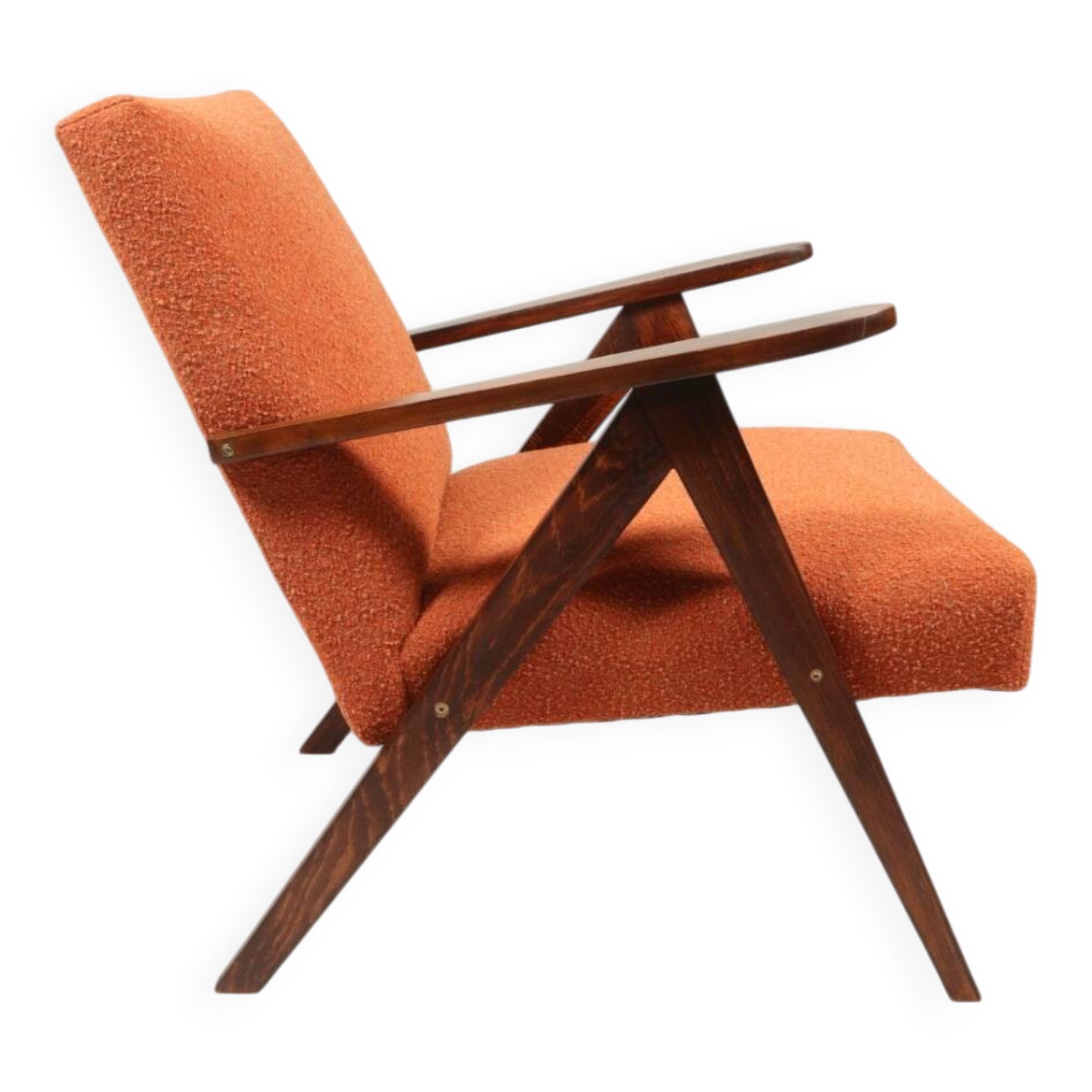 Vintage orange papaya zig zag bouclé armchair 1970