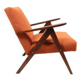 Vintage orange papaya zig zag bouclé armchair 1970
