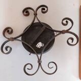 Amber and wrought iron globe ceiling light