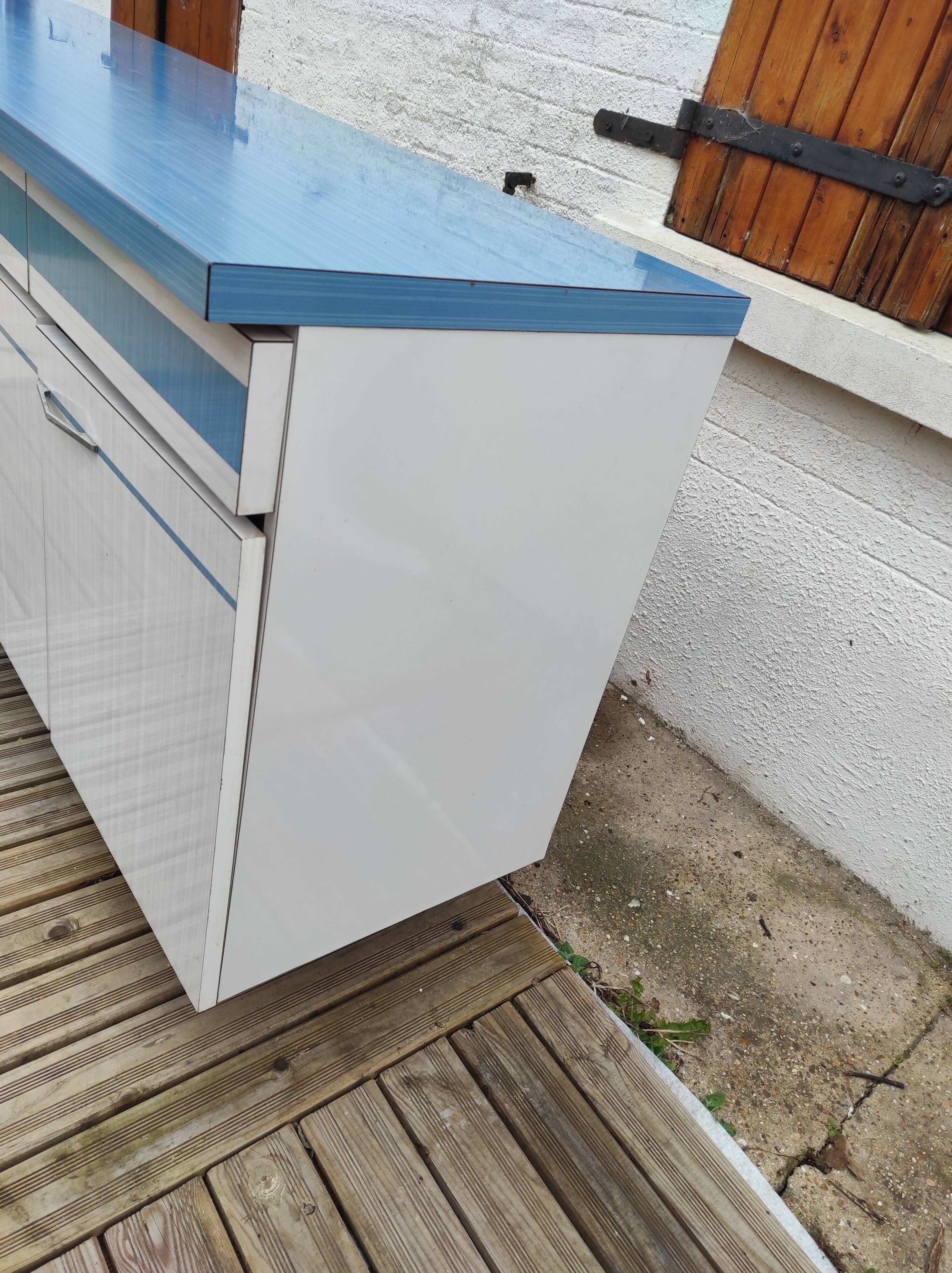 Kitchen cabinet in blue formica 4 doors 4 drawers
