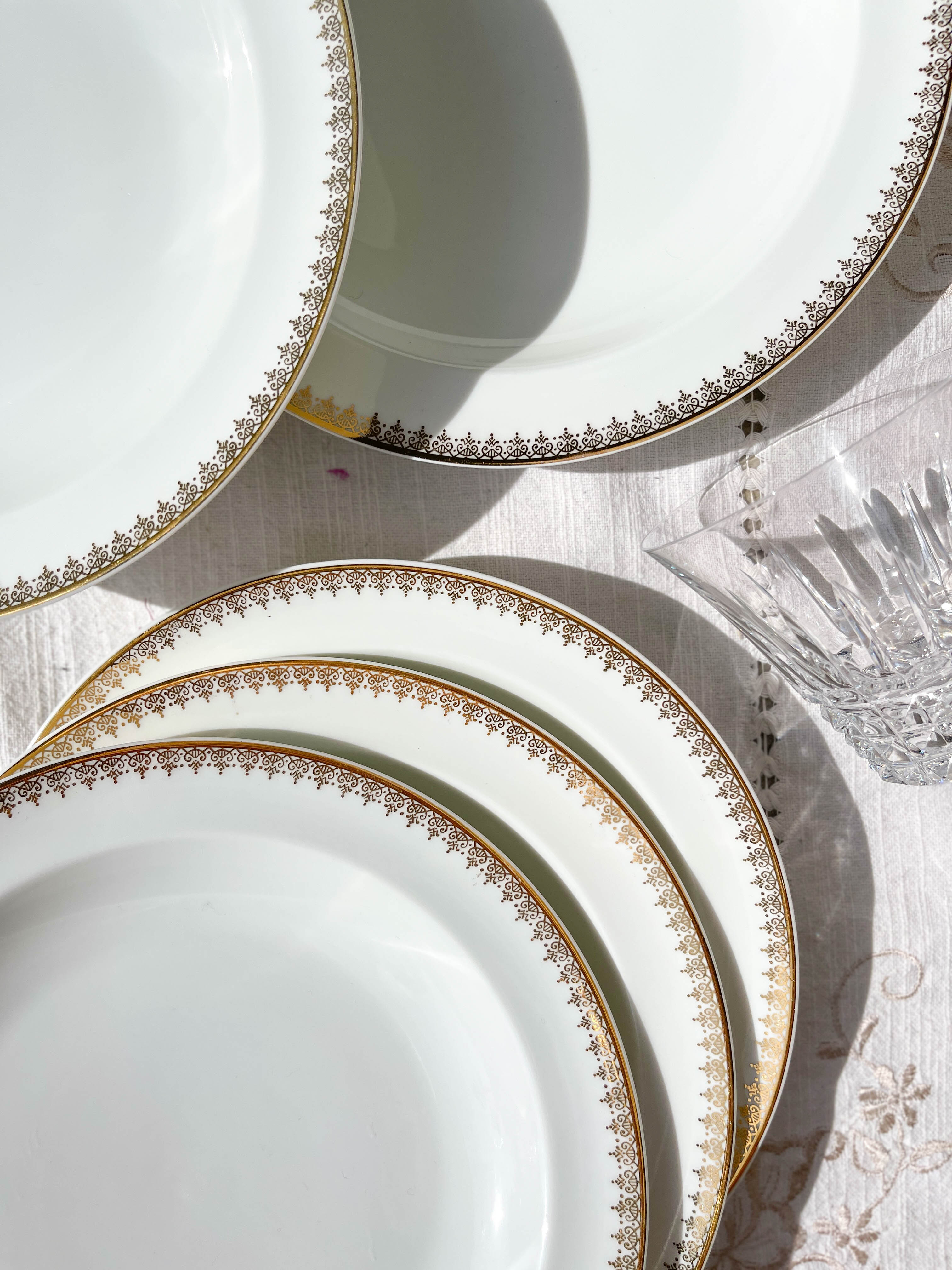4 hollow plates porcelain white gilded limoges lafarge & c