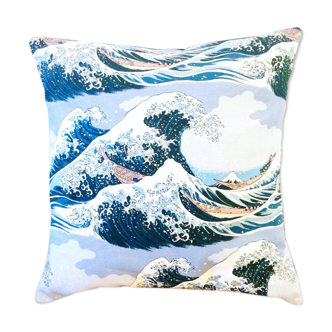 Housse de coussin océan japonais hokusai