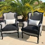 2 shepherdess armchairs with old ears nineteenth fully restored