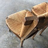 Dining chairs with rush made of oak wood, France 1950s, Set of 6