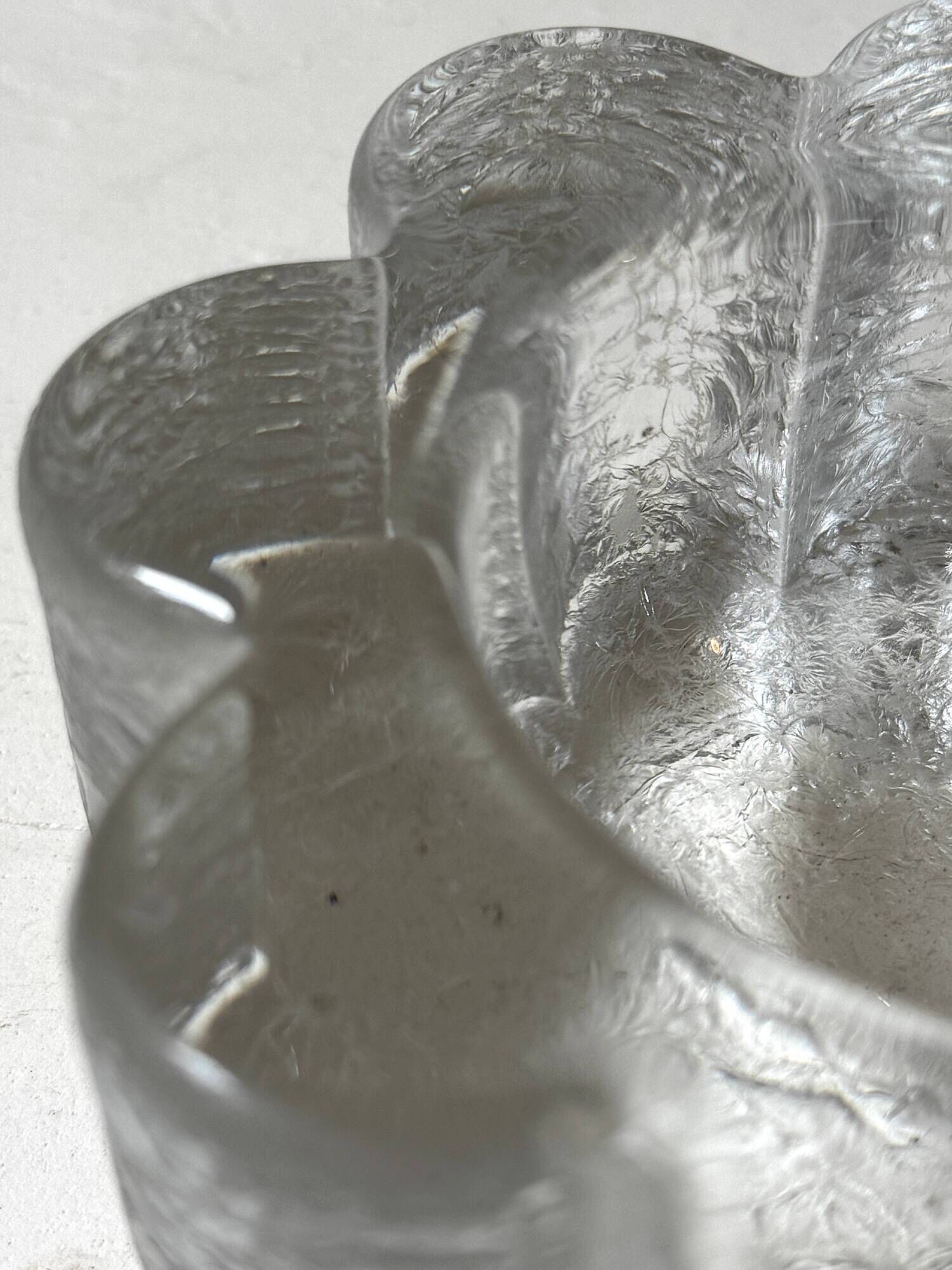 Frosted glass candle holder stylised in the shape of a flower, 1970s design.
