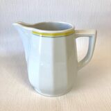 Ensemble Pichet Tasses  Bistrot Apilco ancien blanc liseré jaune et vert