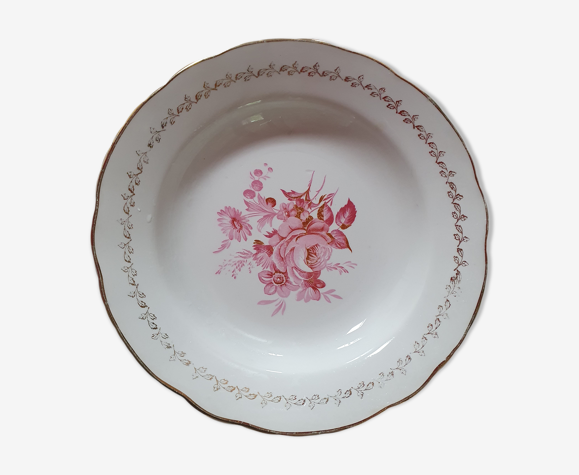 Lot de 11 assiettes vintage a fleurs rose et bord doré digoin & sarregumines porcelaine france