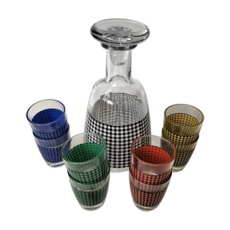 Retro Vintage Checkered Decanter and Shot Glass Drink Set, Vintage Glass Liquor Decanter Set