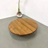 Circular coffee table in solid oak, circa 1960
