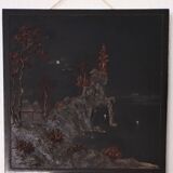 2 tableaux asiatiques en bois peint