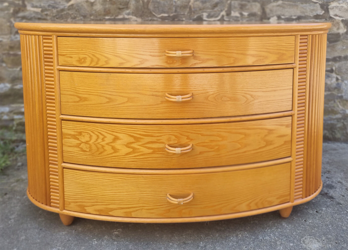 Commode bois, bambou et rotin, Cerda, vintage, années 80