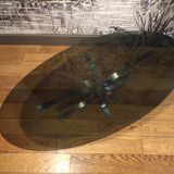 Table basse ovale 1970 verre fumé