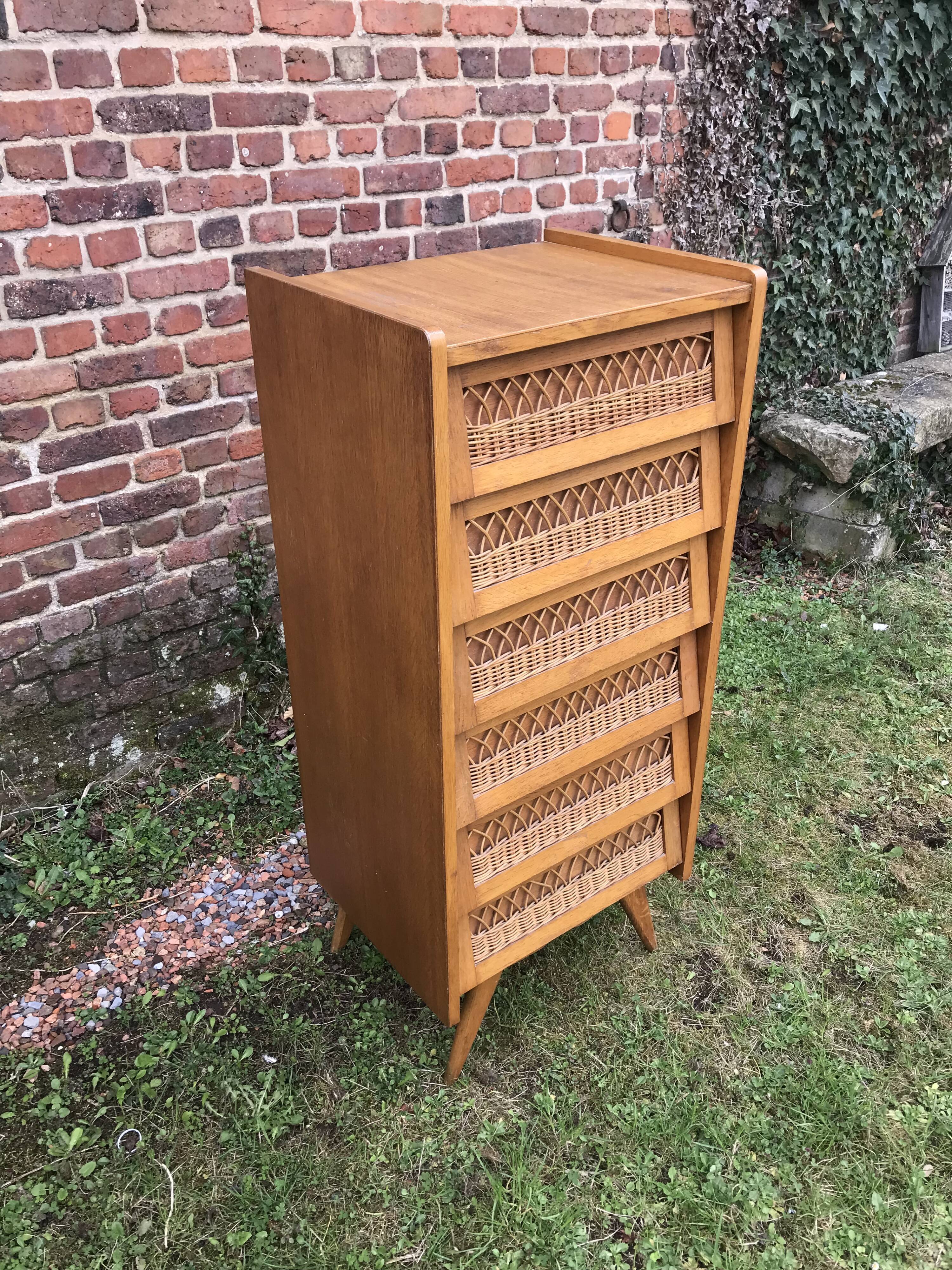 Commode rotin vintage