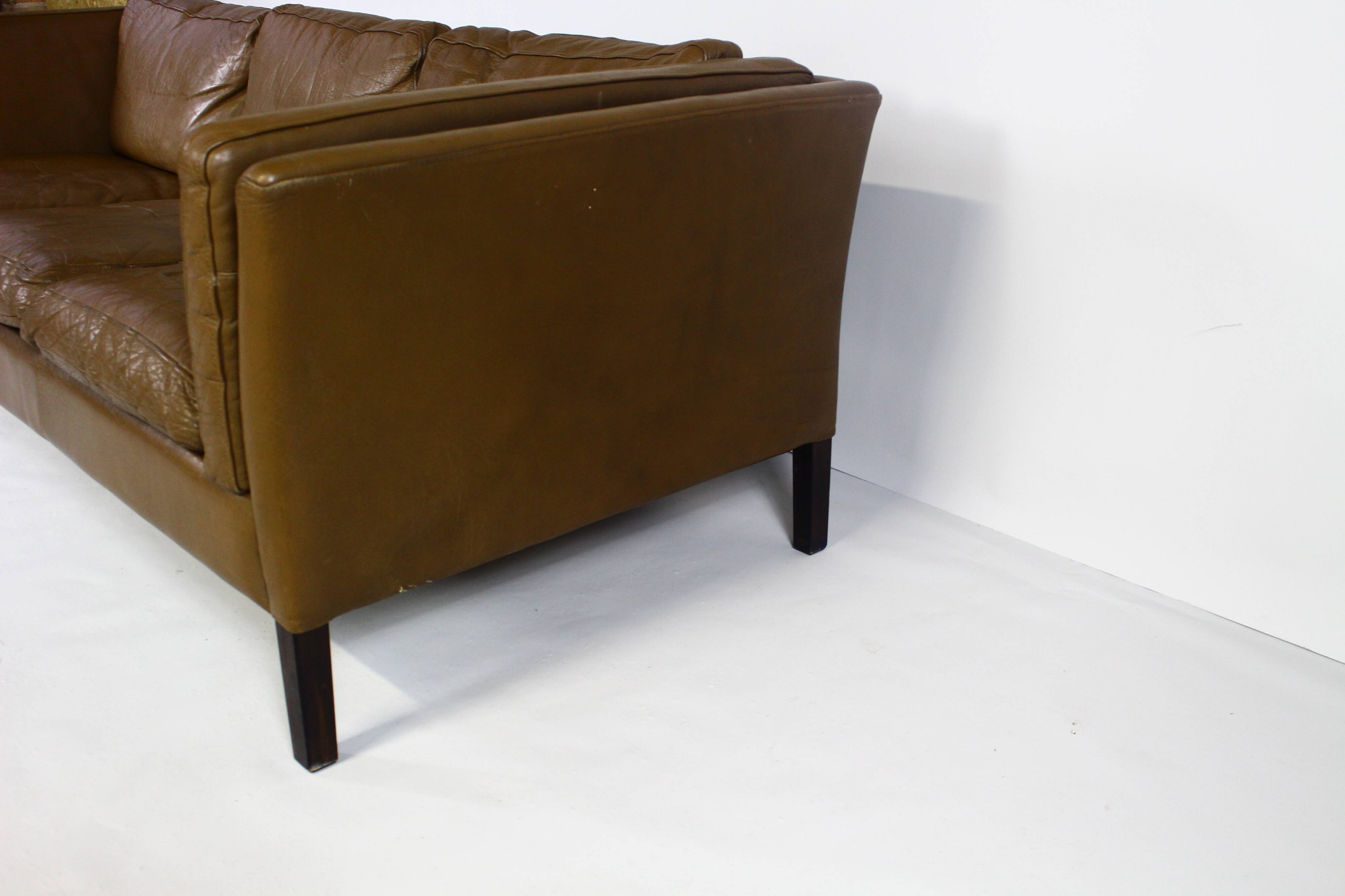 1970s brown leather sofa by Vejen Polstermøbelfabrik