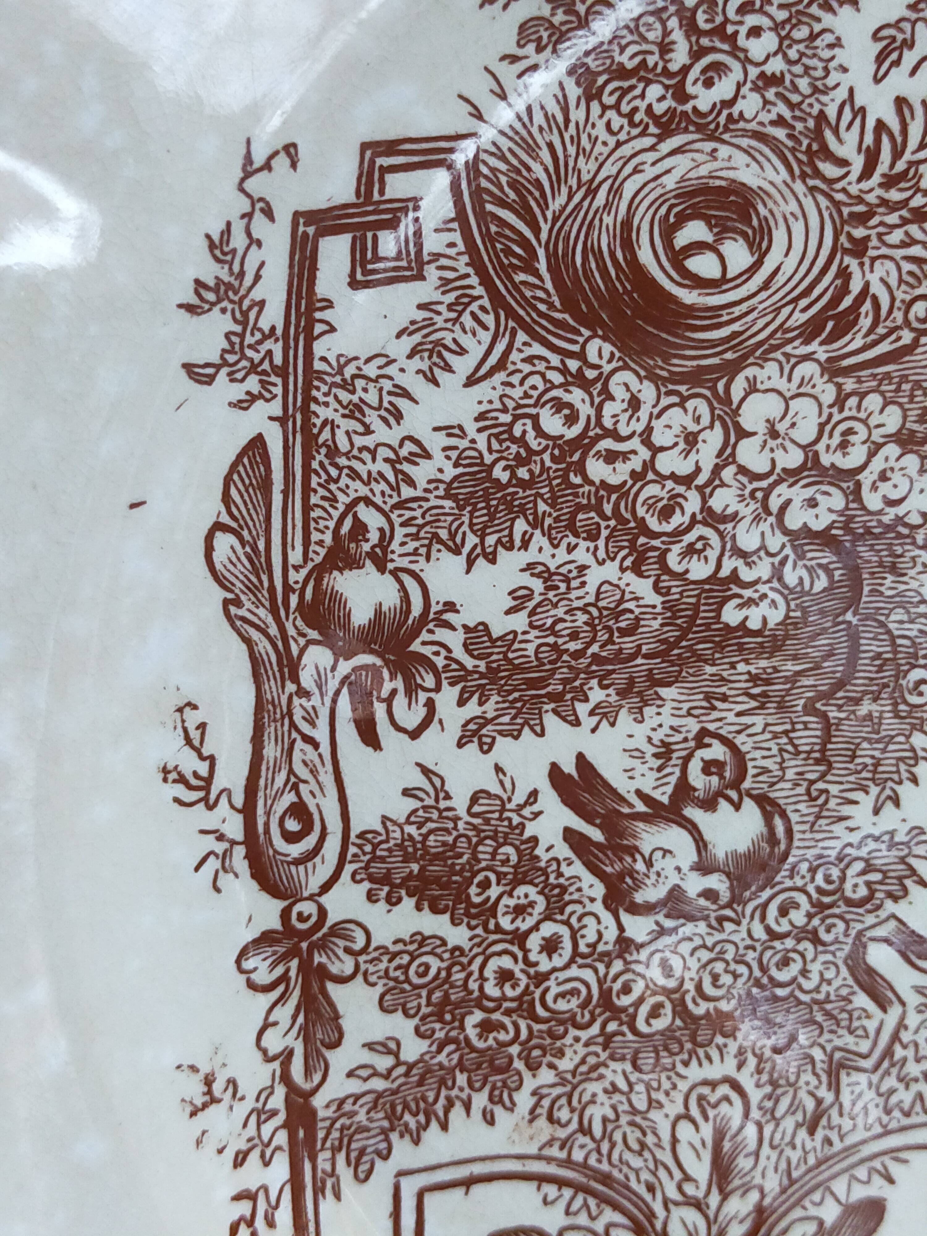 Seven iron earth dessert plates with birds ffPexonne late 19th century