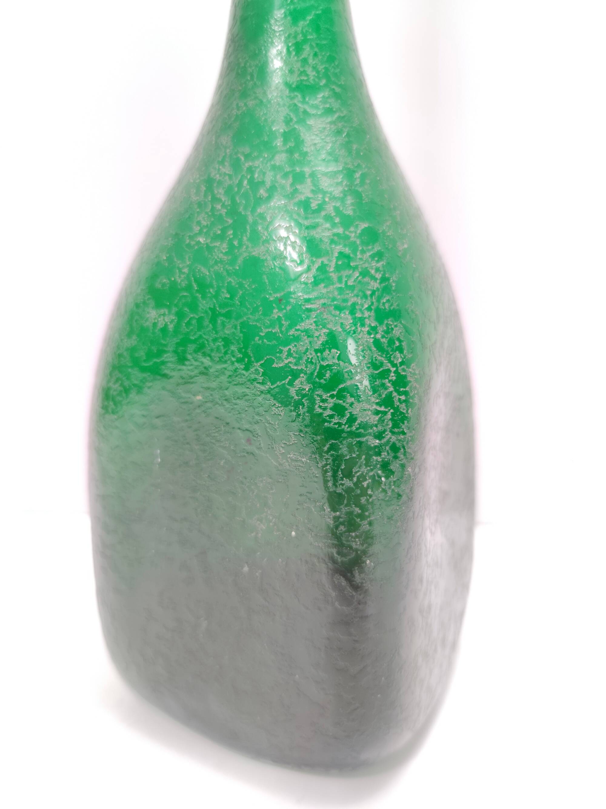 Emerald Green Corroso Murano Glass Vase by Seguso, Italy