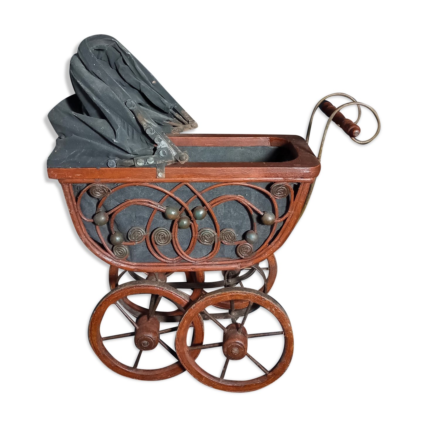 Ancien Landau De Poupée – Fin XIXème, Poussette Miniature à Restaurer