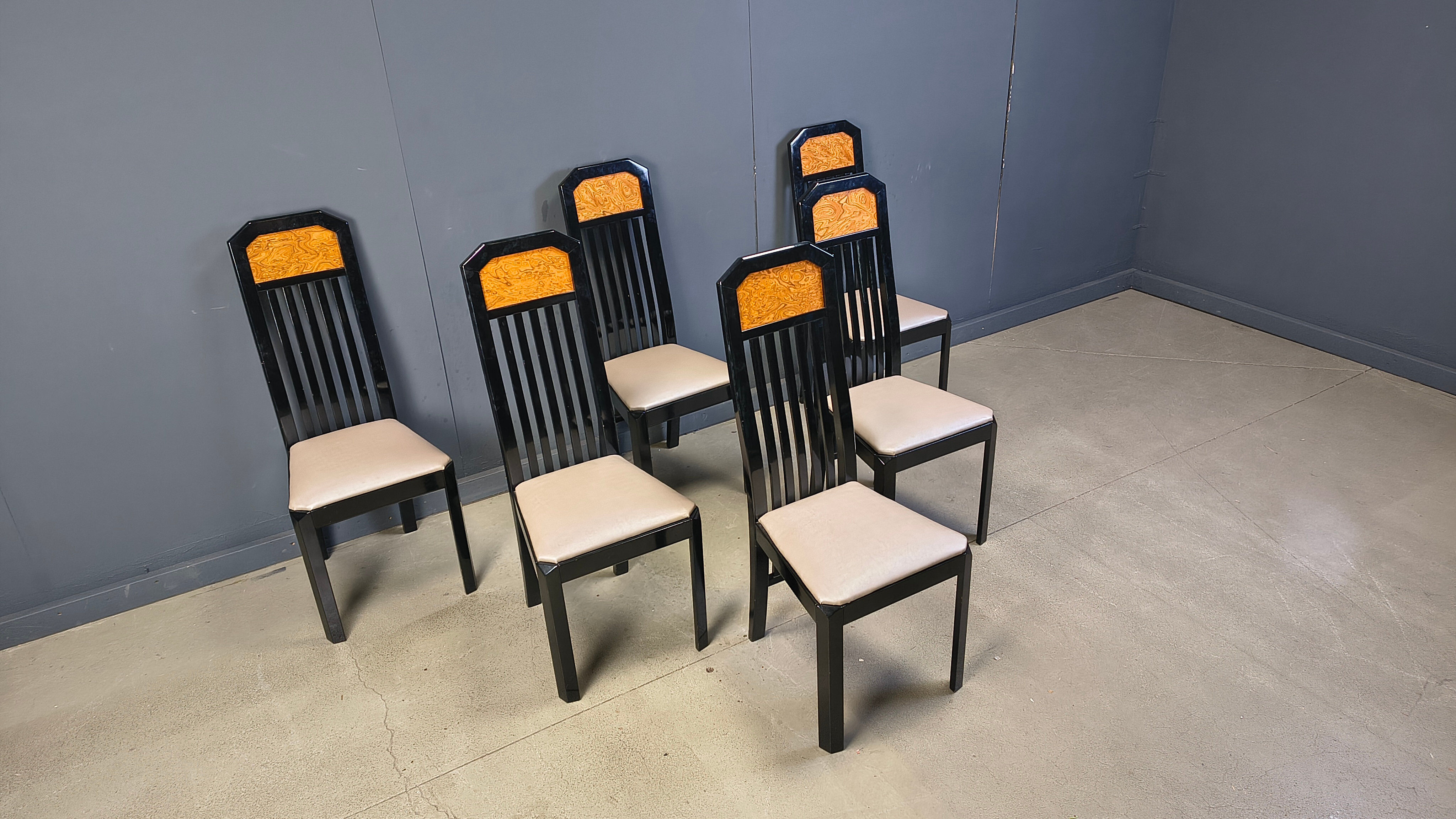Chaises de salle à manger vintage en bois de noyer et laque, années 1980