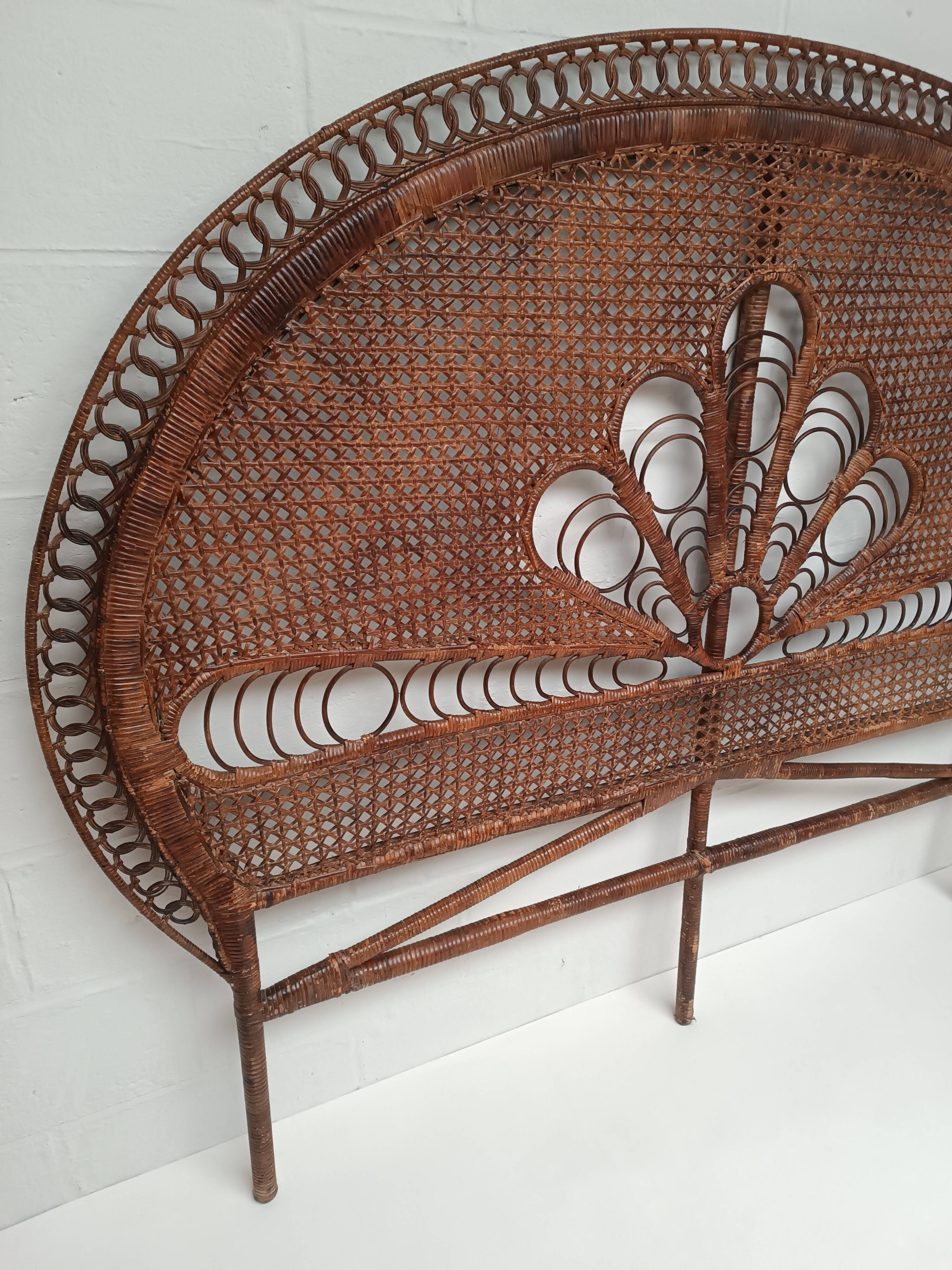 Vintage peacock rattan headboard