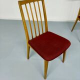 Set of 4 chairs in solid beech and vintage orange fabric, 70s design