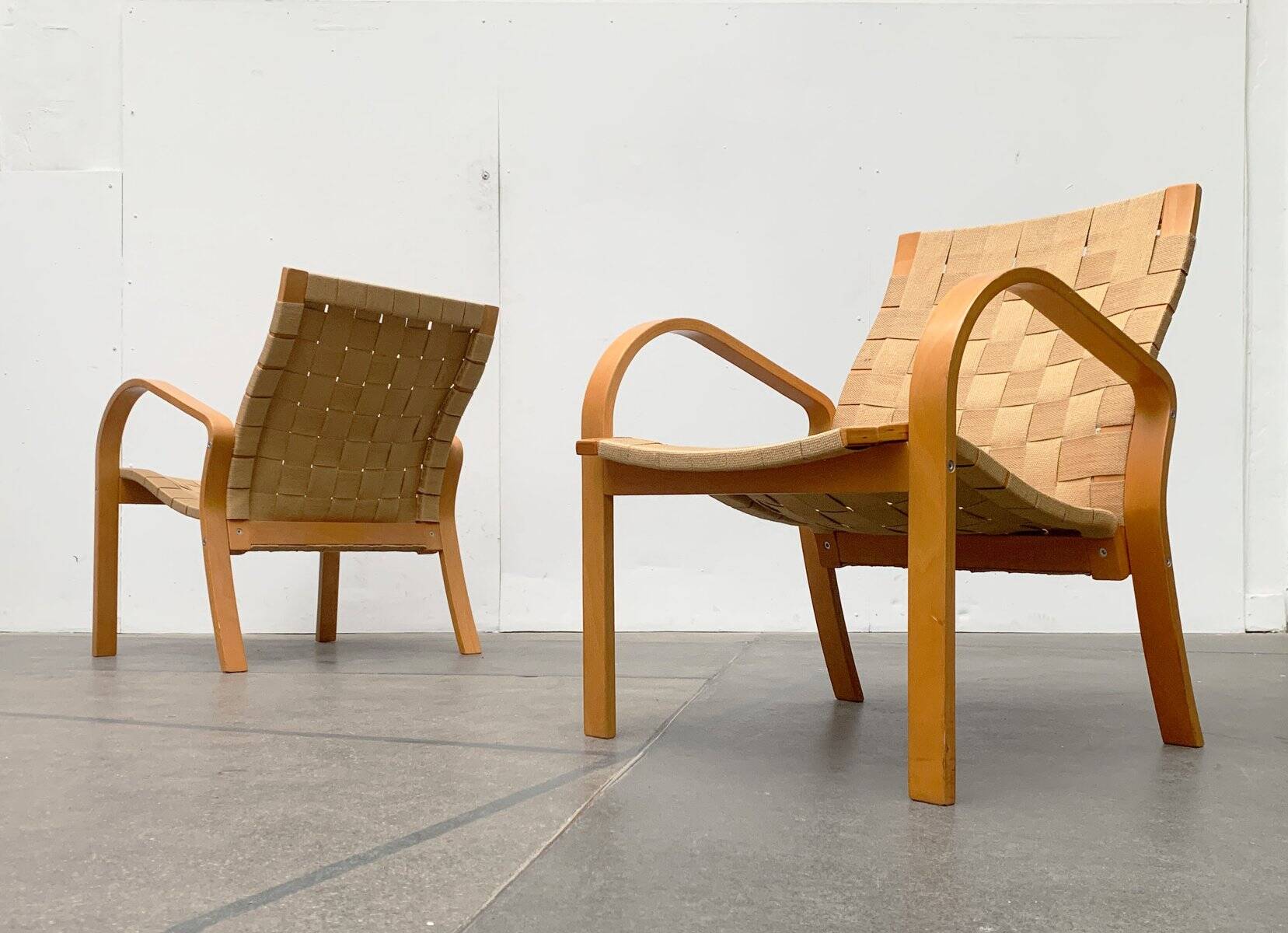 Vintage Scandinavian wooden armchair set