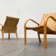 Vintage Scandinavian wooden armchair set