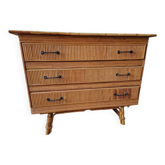 Commode en rotin et osier 1960