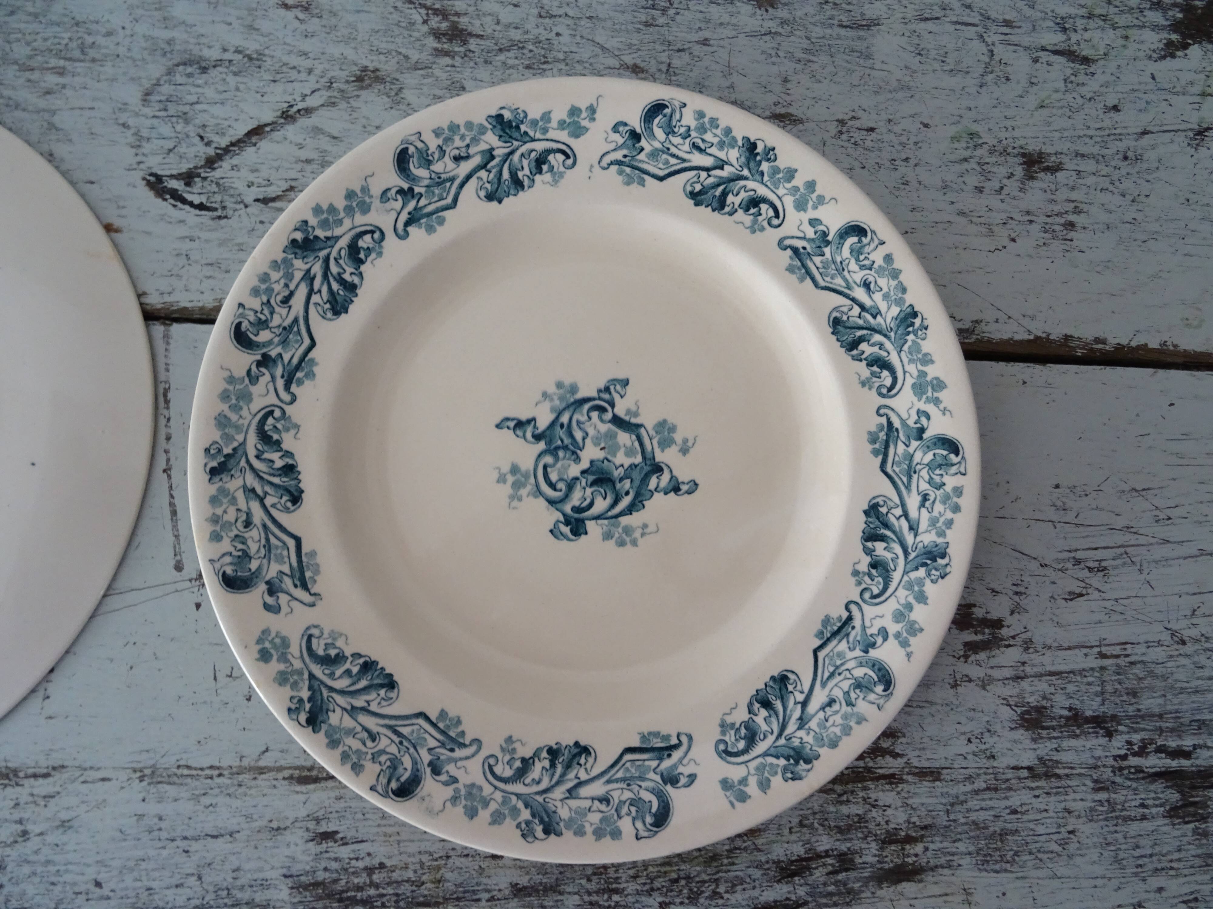 2 flat plates old faience longwy blue russian decoration 263102