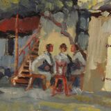 Italian popular scene signed painting oil on board