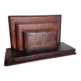 Crocodile leather mail rack, paper holder