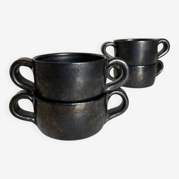 Set of 4 bowls with handles Robert Picault Vallauris 1960