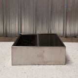 Square stainless steel and glass coffee table, 1970