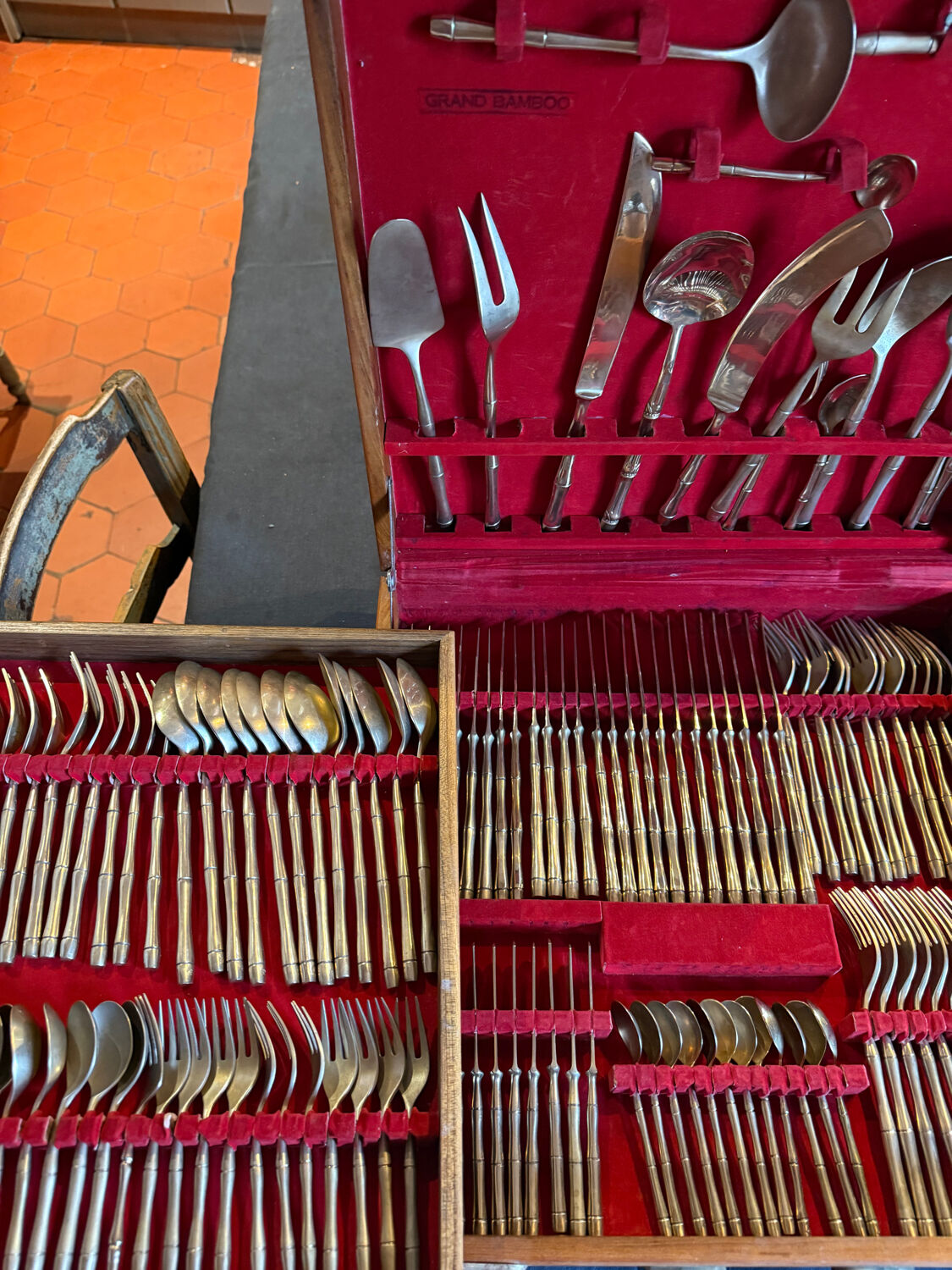 1960s bamboo brass cutlery set