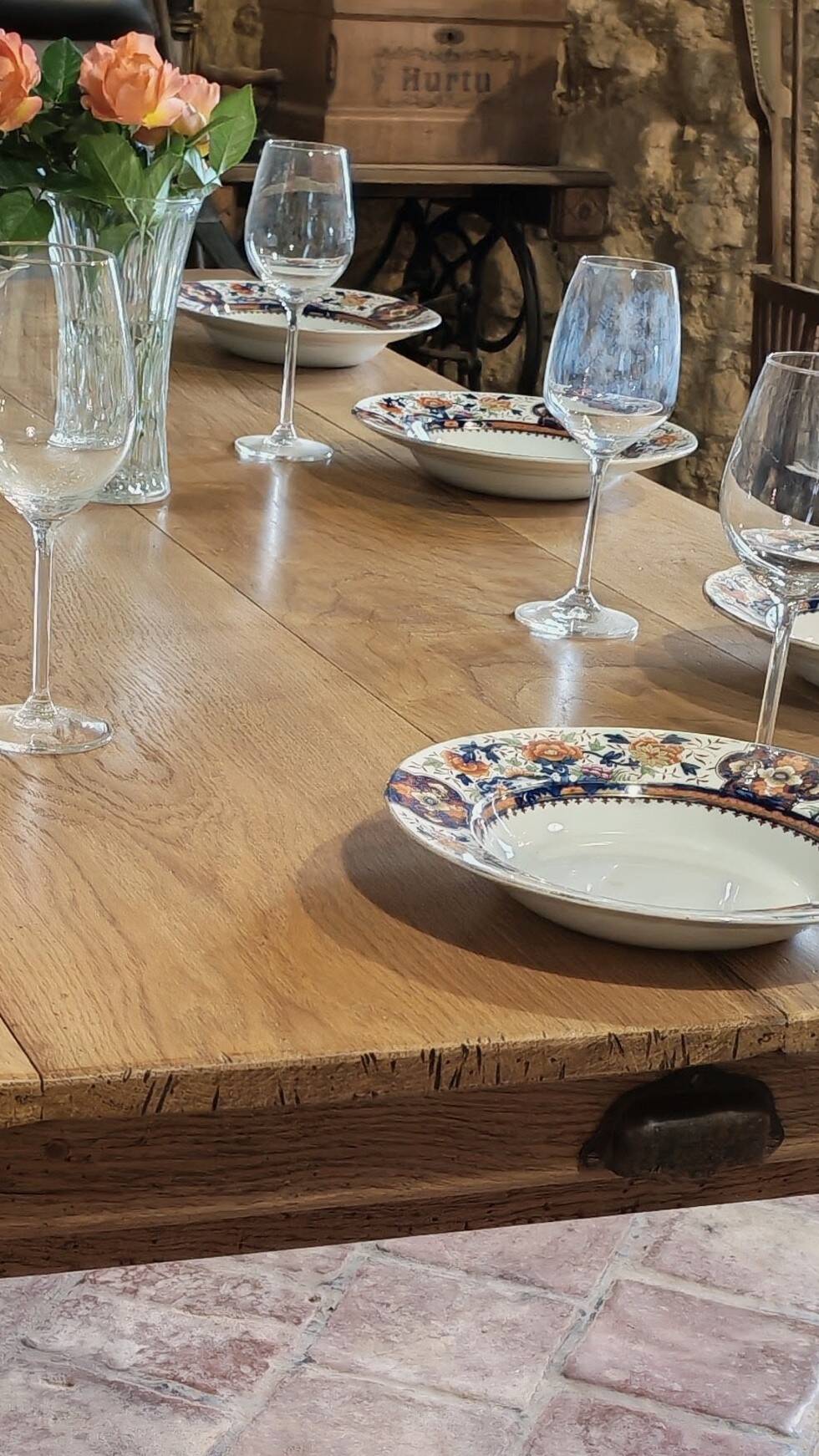 Large authentic farmhouse table made of solid French oak.