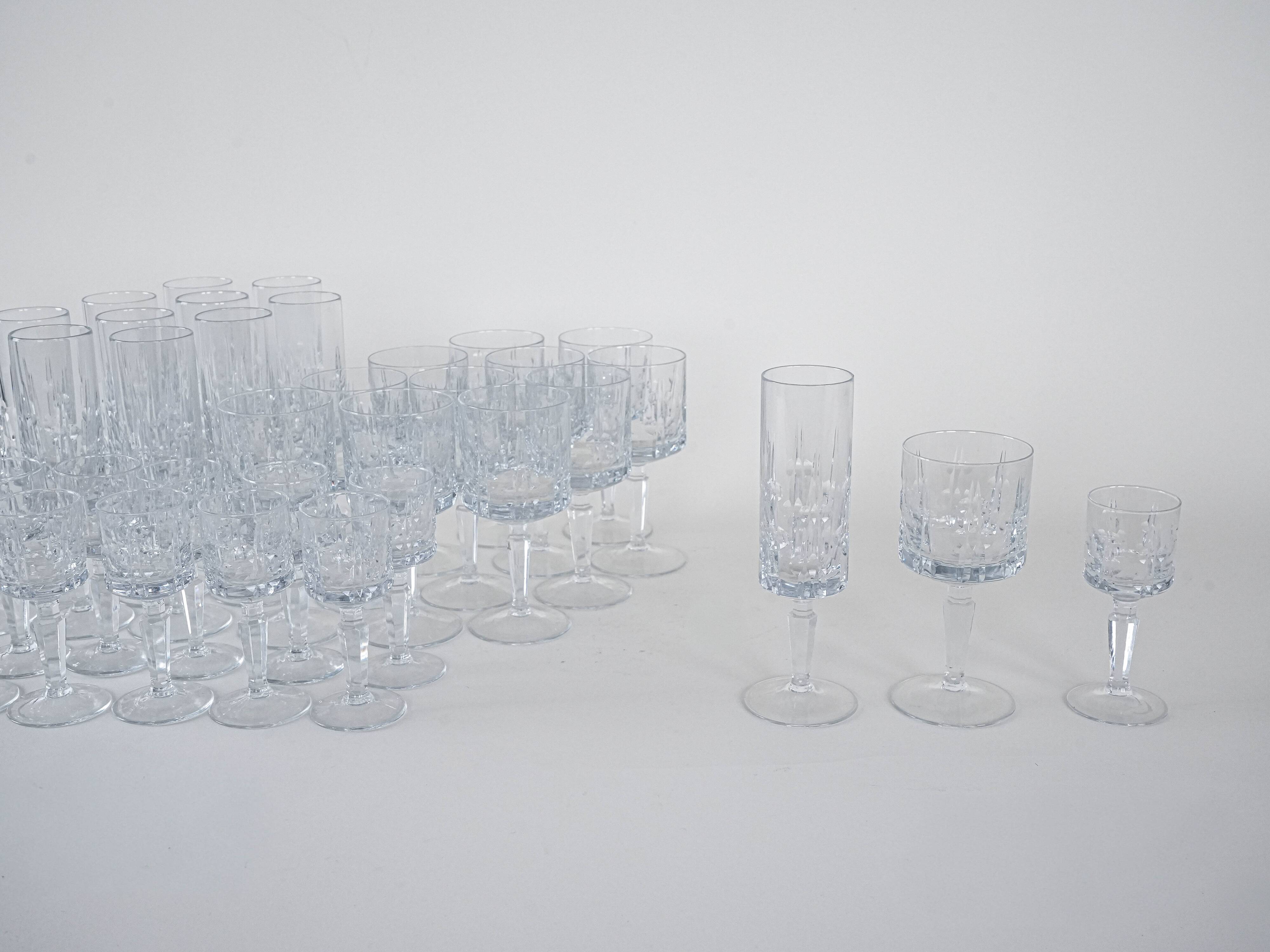 Set of crystal glasses, Italian design, 1970s, made in Italy