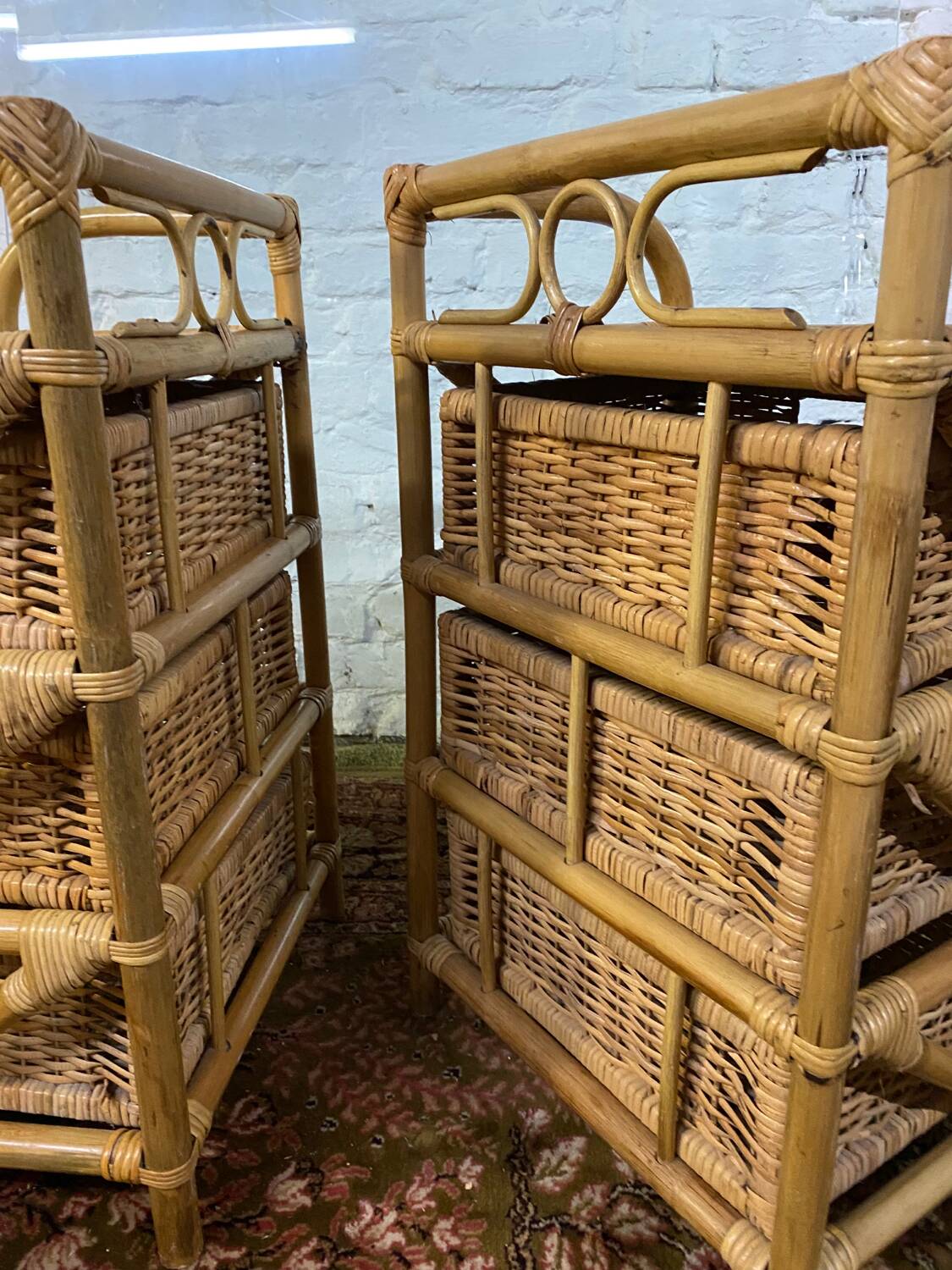 Pair of vintage rattan bedside tables from the 70s