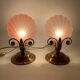 Pair of vintage brushed glass and brass shell lamps