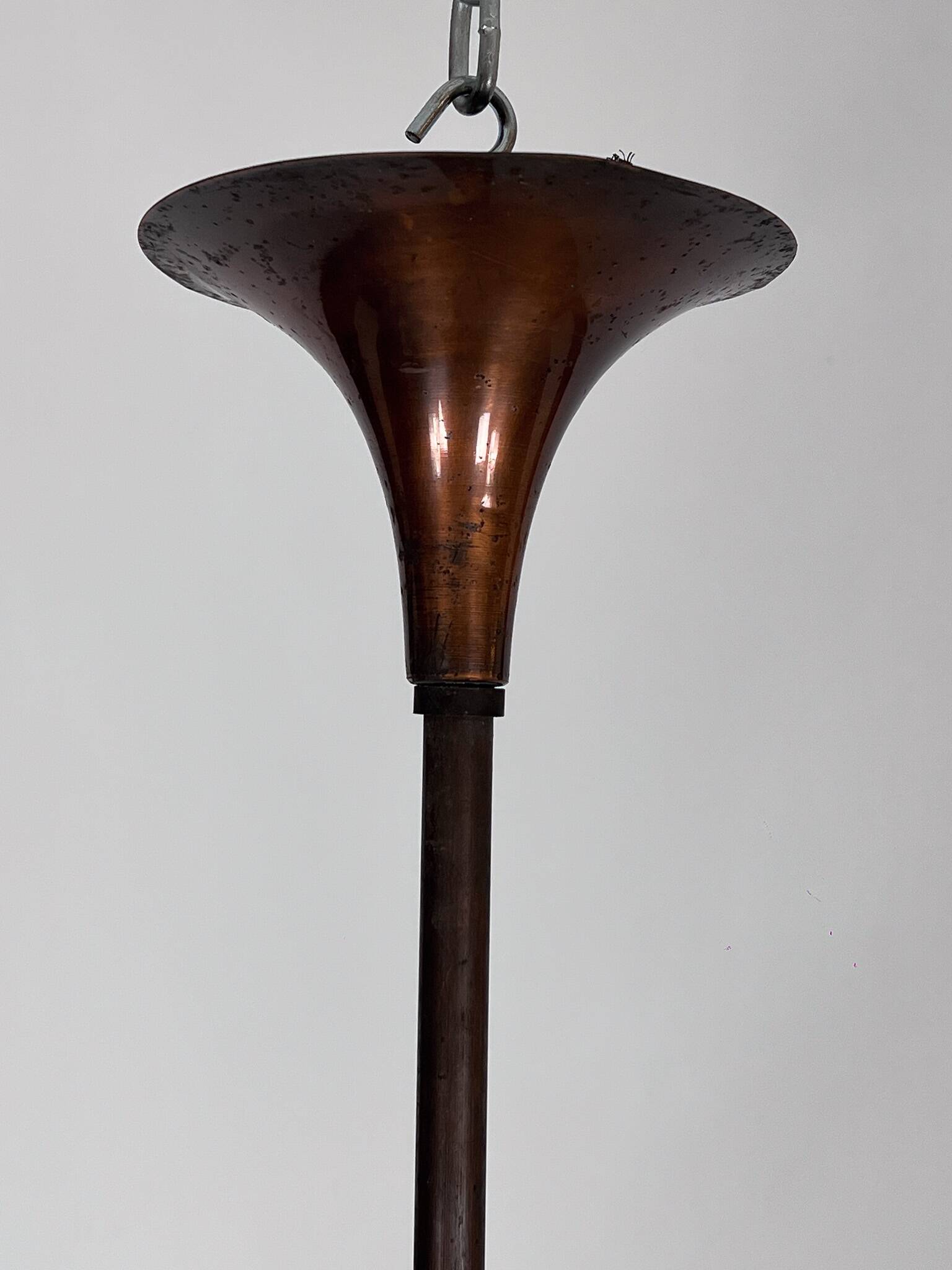 Mid-Century Modern six arms copper chandelier in Gio Ponti style. Italy 195