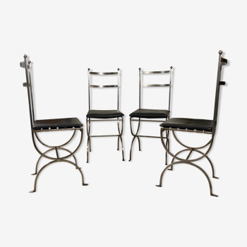 Suite de 4 chaises en acier et assises amovibles noires