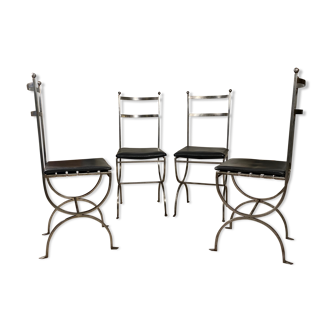 Suite de 4 chaises en acier et assises amovibles noires