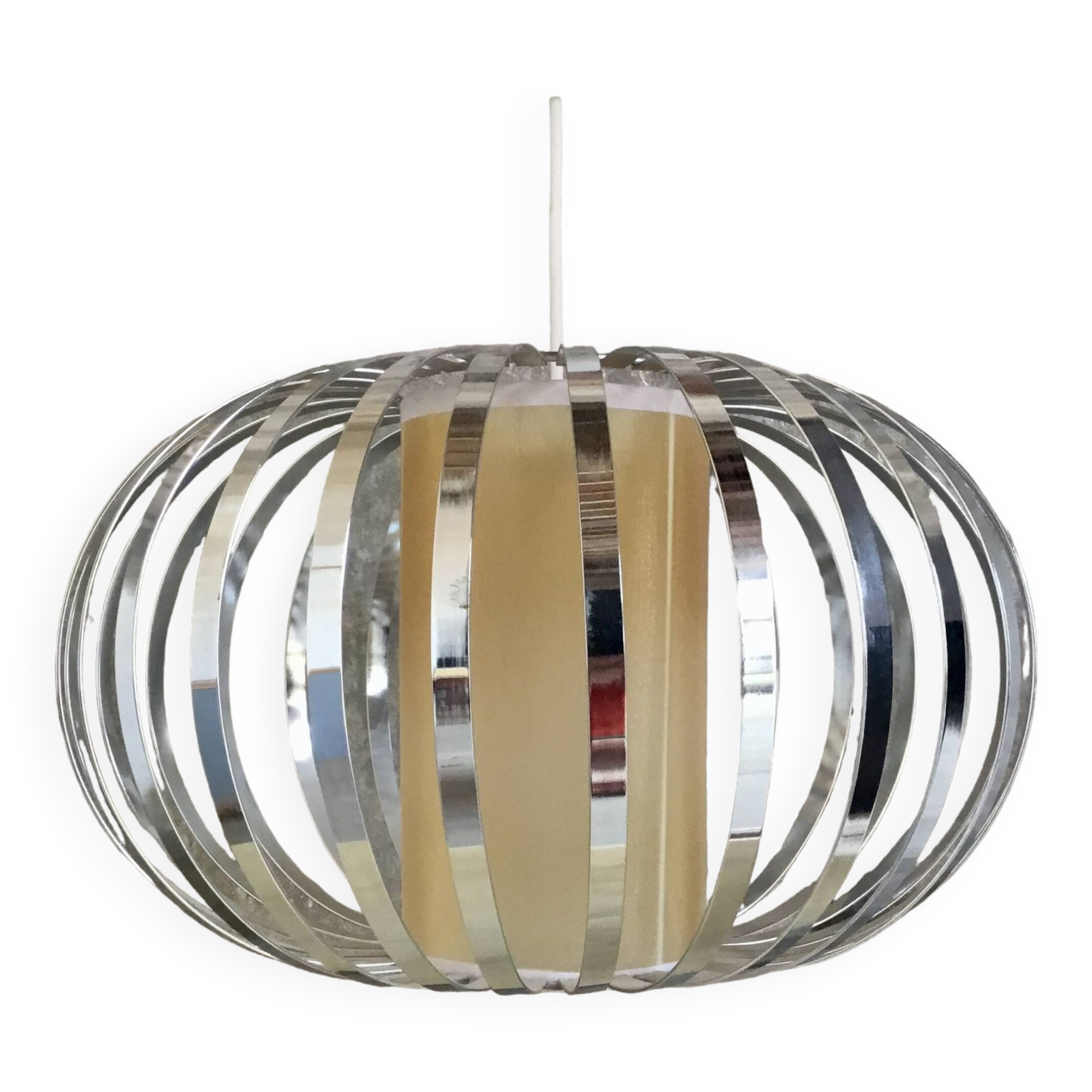 Spherical pendant light with stainless steel blades - vintage 1990