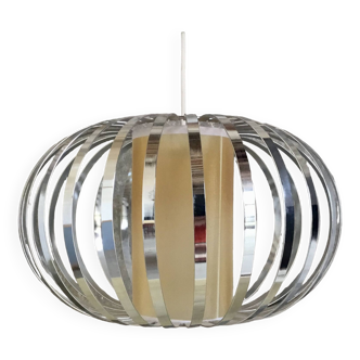 Spherical pendant light with stainless steel blades - vintage 1990