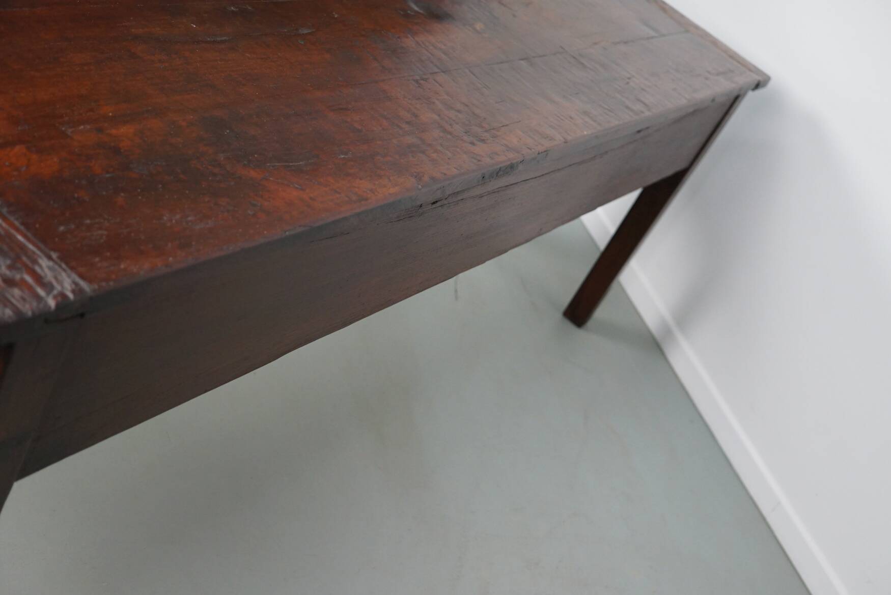 Vintage Large French Teak Rustic Colonial Farmhouse Side Table