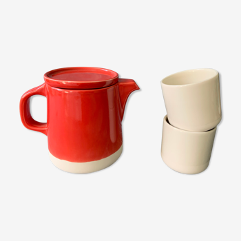 Teapot and cups Jars canteen craie - red